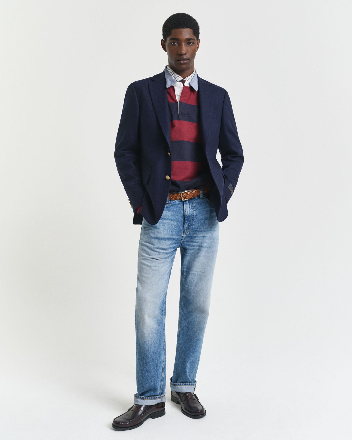Gestreifter Heavy Rugger mit Chambray-Kragen
