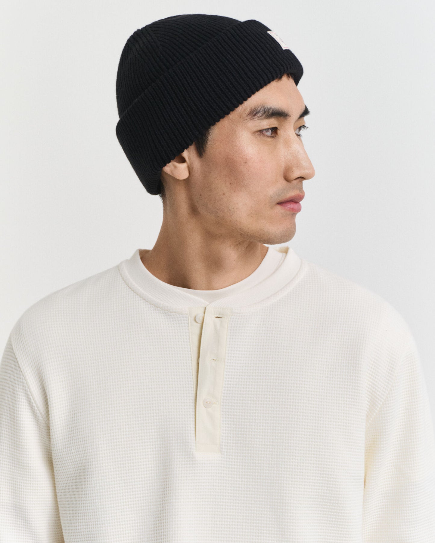 T-shirt Henley à manches longues texturé gaufré