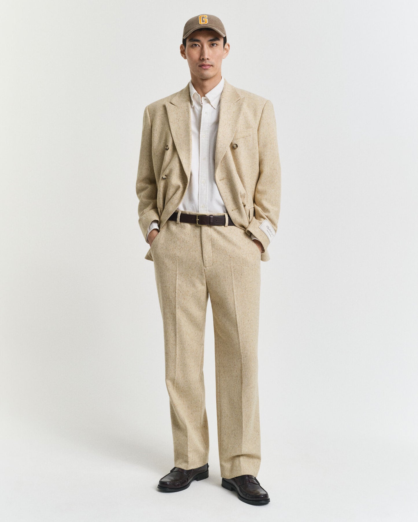 Relaxed Fit Nepps Fischgrat-Anzughose