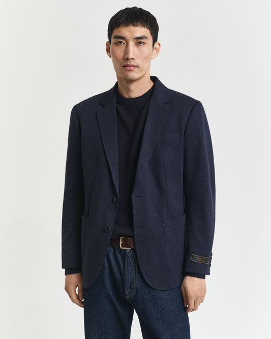 Slim Fit Zweifarbiger Jersey-Piqué-Blazer