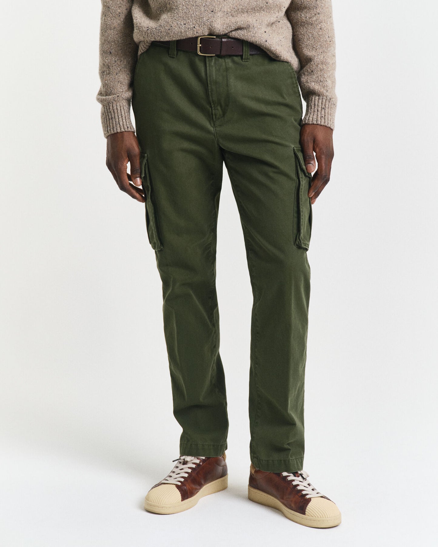 Pantalon Cargo en Sergé de Coton Coupe Droite
