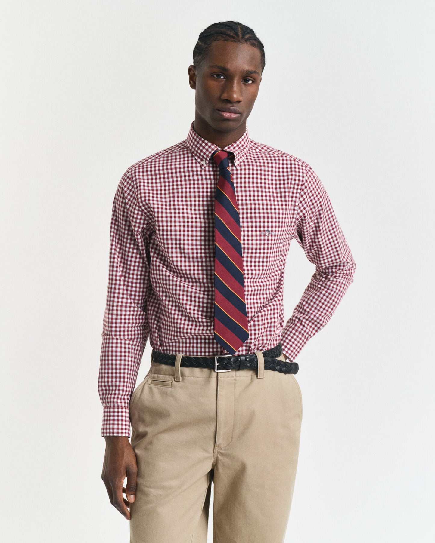 Chemise classique en popeline de vichy coupe droite