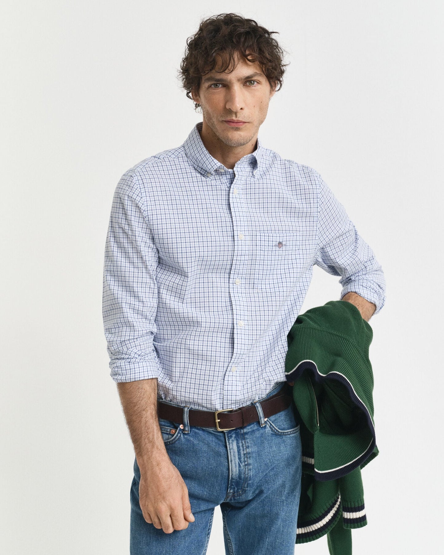 Chemise classique en popeline à micro-carreaux coupe regular