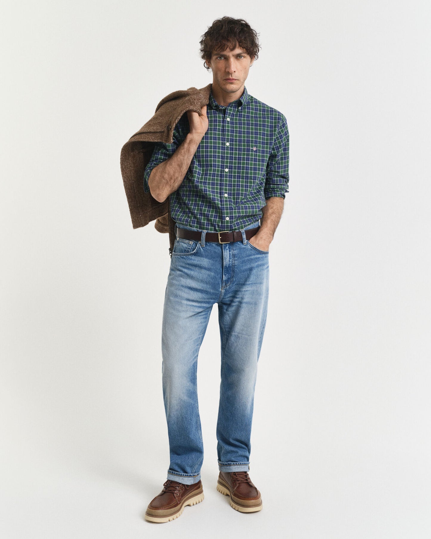 Chemise classique à carreaux en popeline coupe droite