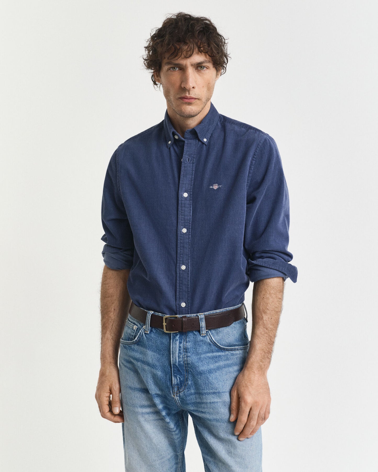 Chemise en velours côtelé de coton à coupe droite
