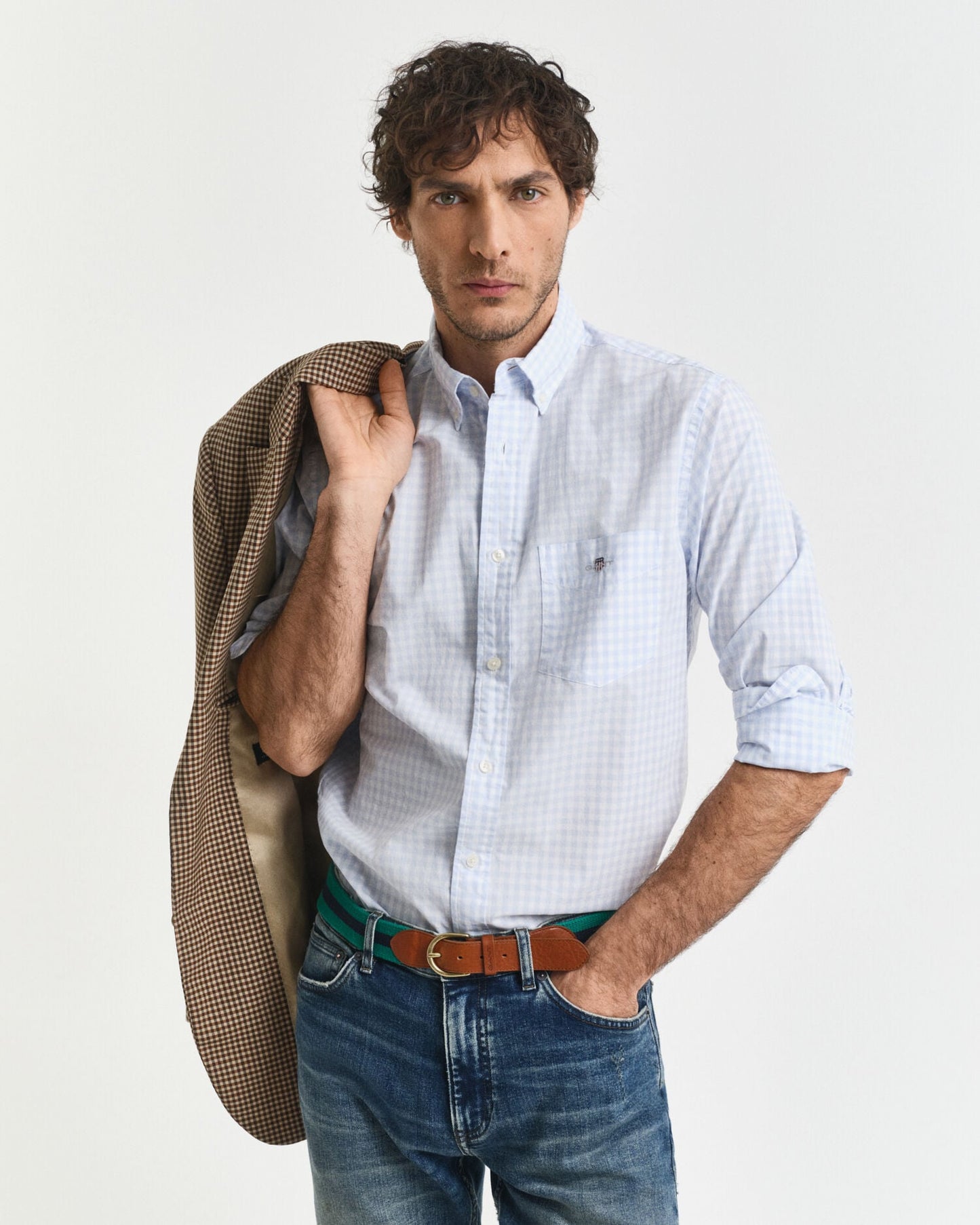 Chemise classique en popeline de vichy coupe droite
