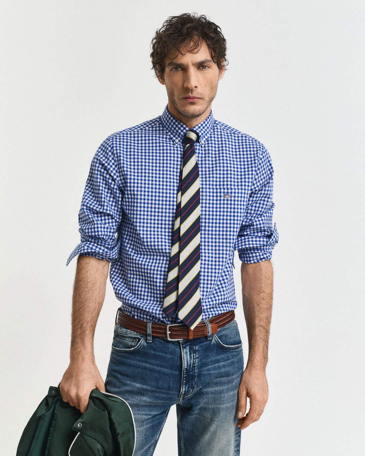 Chemise classique en popeline de vichy coupe droite