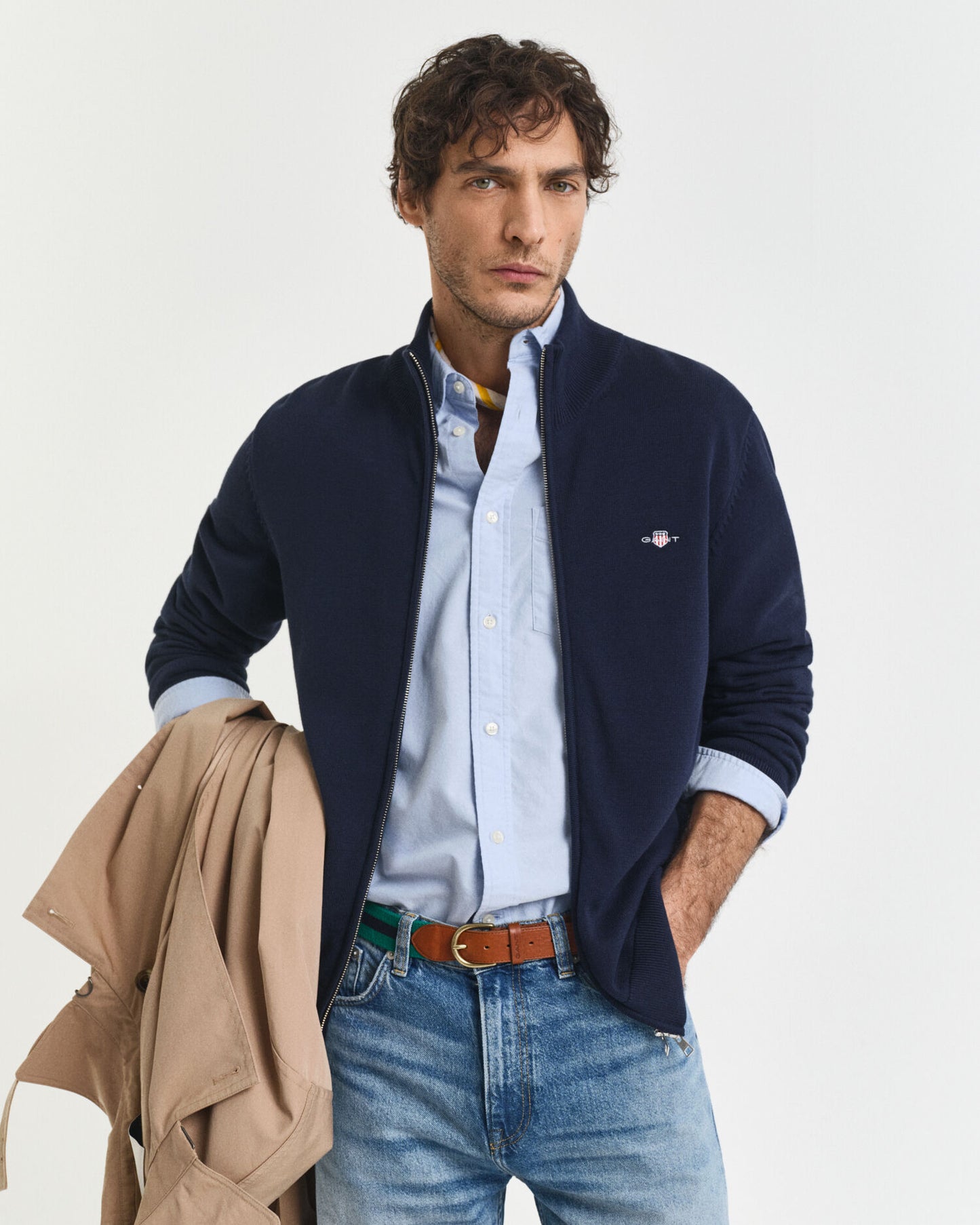 Cardigan zippé en coton décontracté