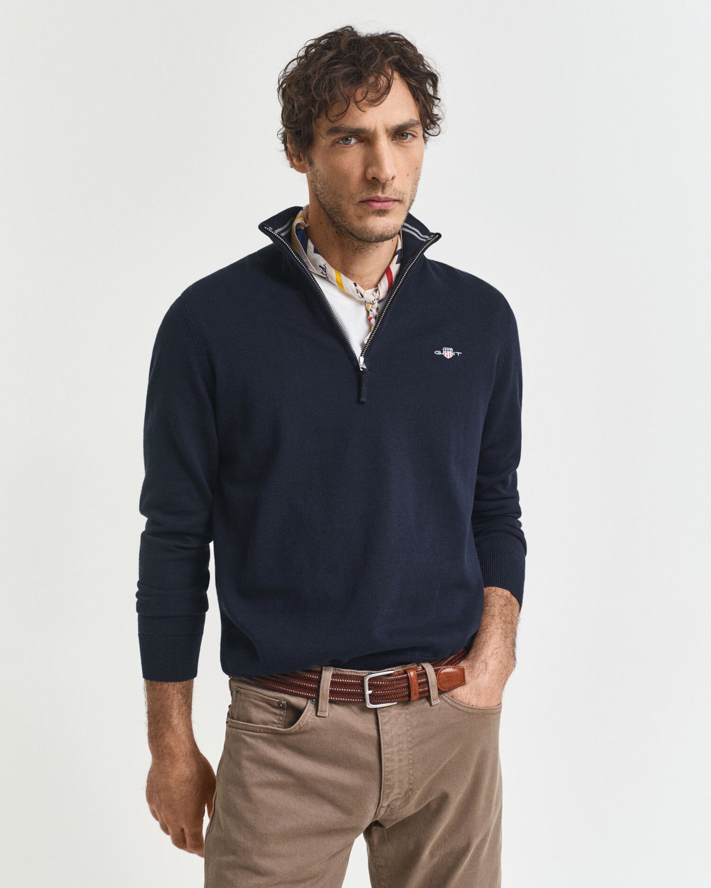 Pull classique en coton, demi-zip