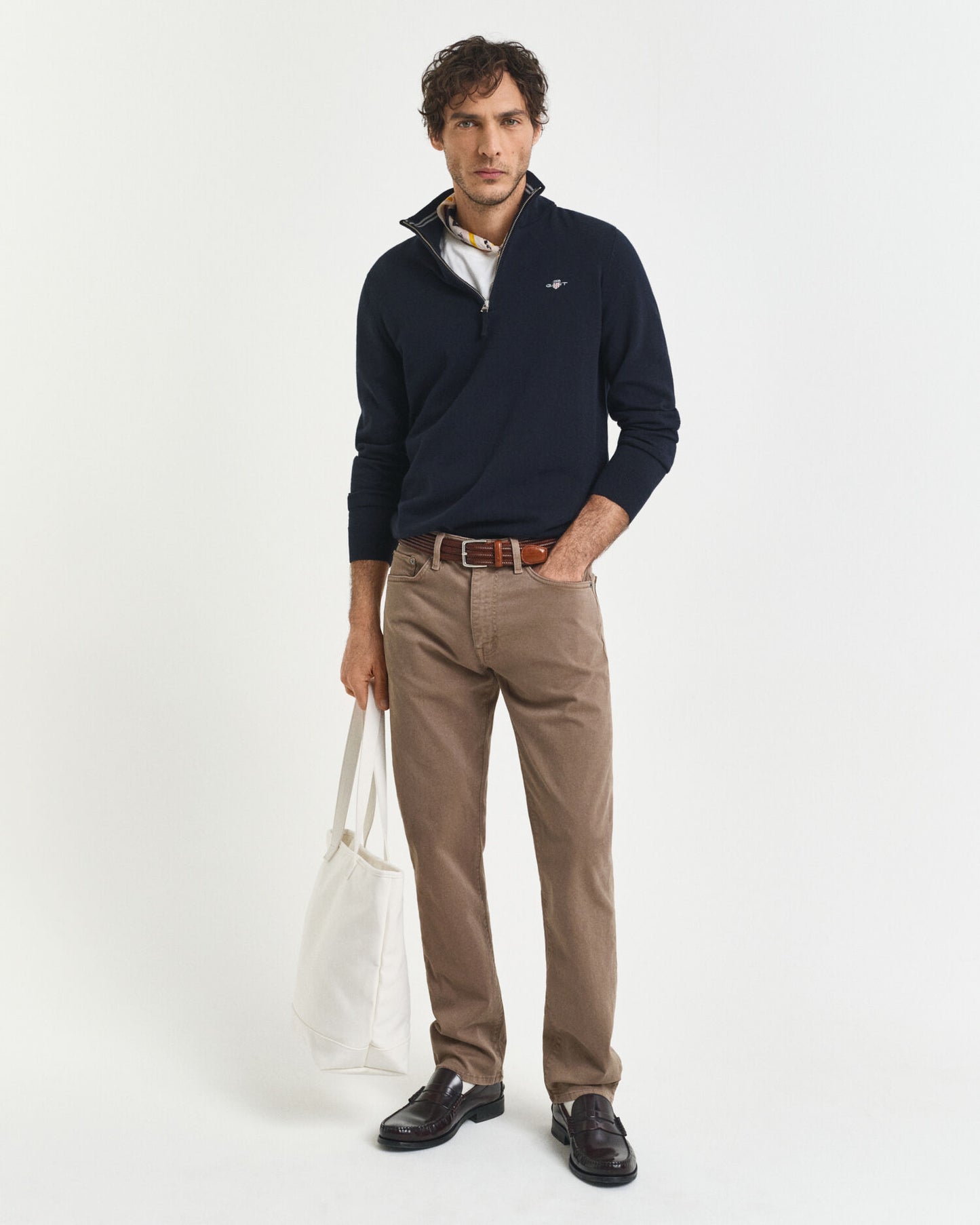 Pull classique en coton, demi-zip