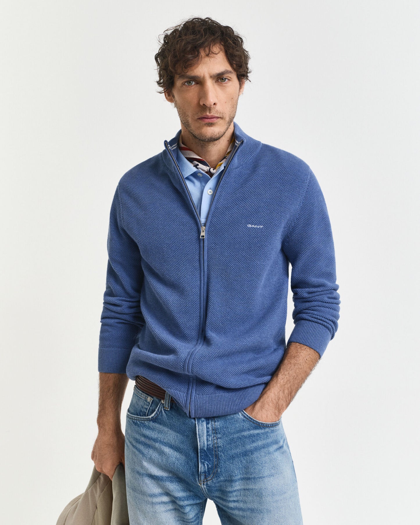 Cardigan aus Baumwoll-Piqué mit Reißverschluss