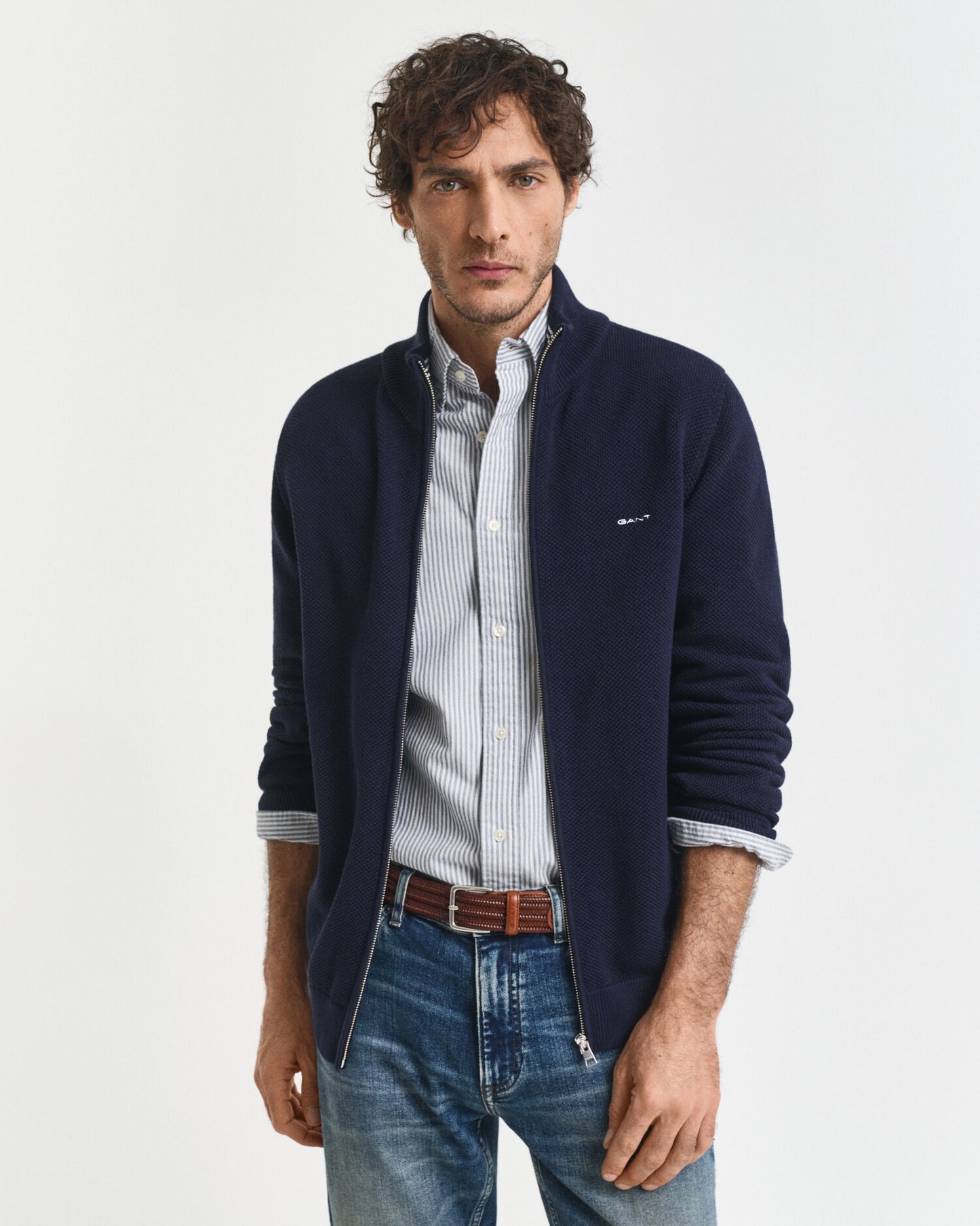 Cardigan aus Baumwoll-Piqué mit Reißverschluss
