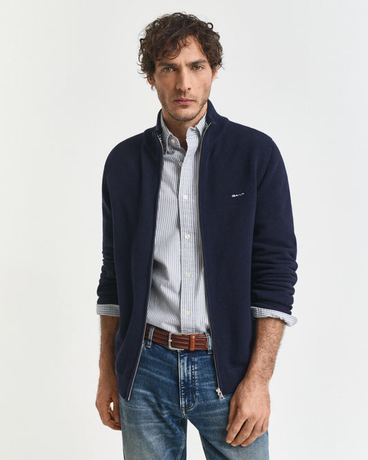Cardigan zippé en piqué de coton